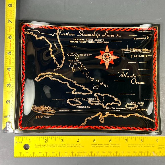 Vtg Eastern Steamship Lines Trinket Candy Tray Glass Bahama Star SS Ariadne - Picture 12 of 12